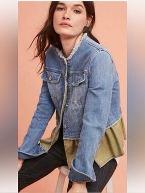 ANTHROPOLOGIE PILCRO & THE LETTERPRESS FLOUNCE RUFFLE DENIM JACKET / SIZE S